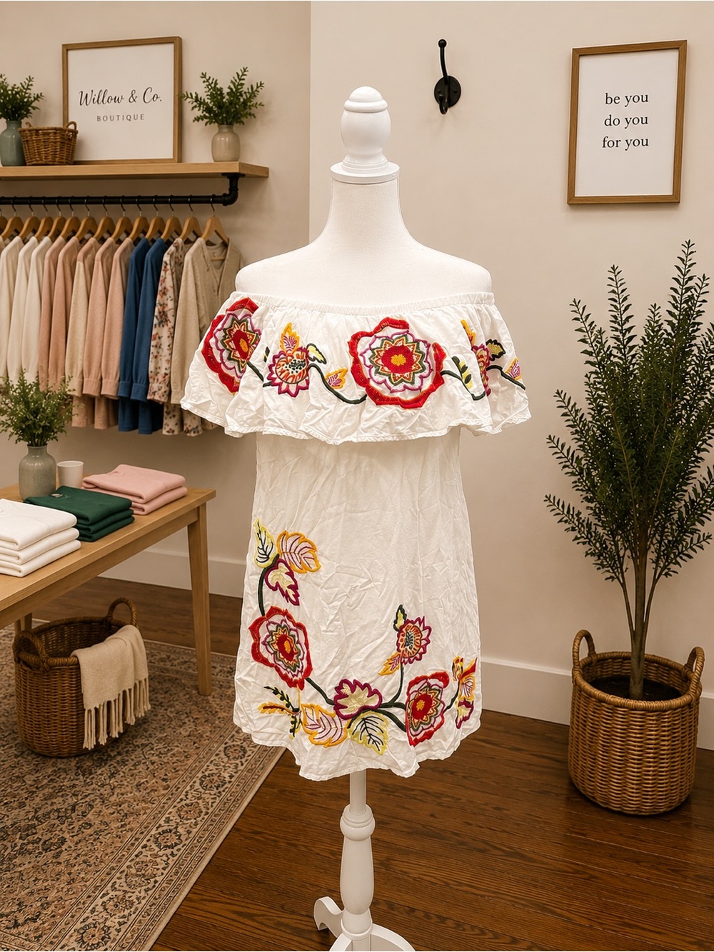 Red Carter Embroidered Off Shoulder Boho Peasant Top Large